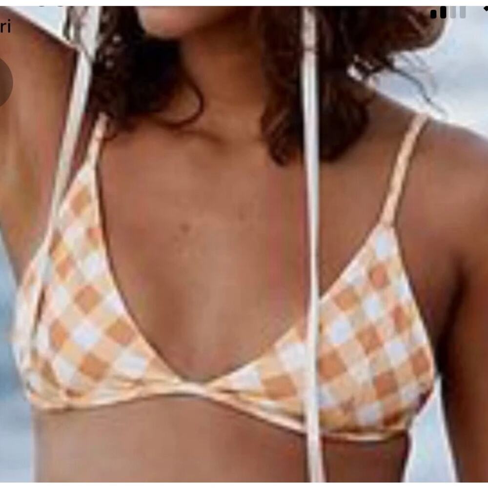 Toast Swim Gingham Plaid  Bikini Top L NWT